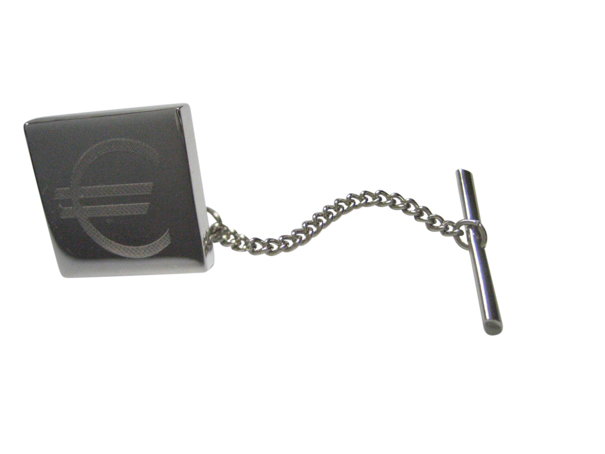 Silver Toned Etched Euro Currency Sign Tie Tack