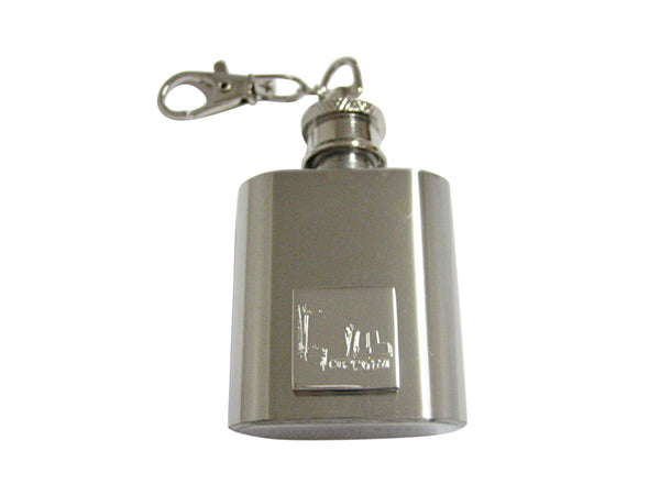 Silver Toned Etched Excavator 1 Oz. Stainless Steel Key Chain Flask