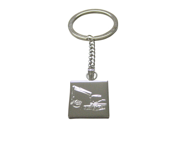 Silver Toned Etched Excavator Keychain