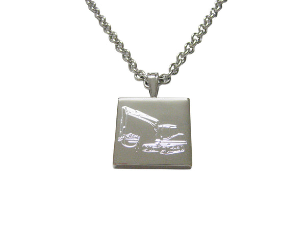 Silver Toned Etched Excavator Pendant Necklace