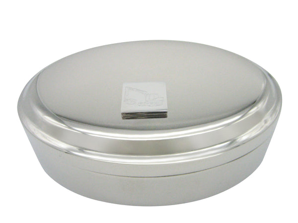 Silver Toned Etched Excavator Pendant Oval Trinket Jewelry Box