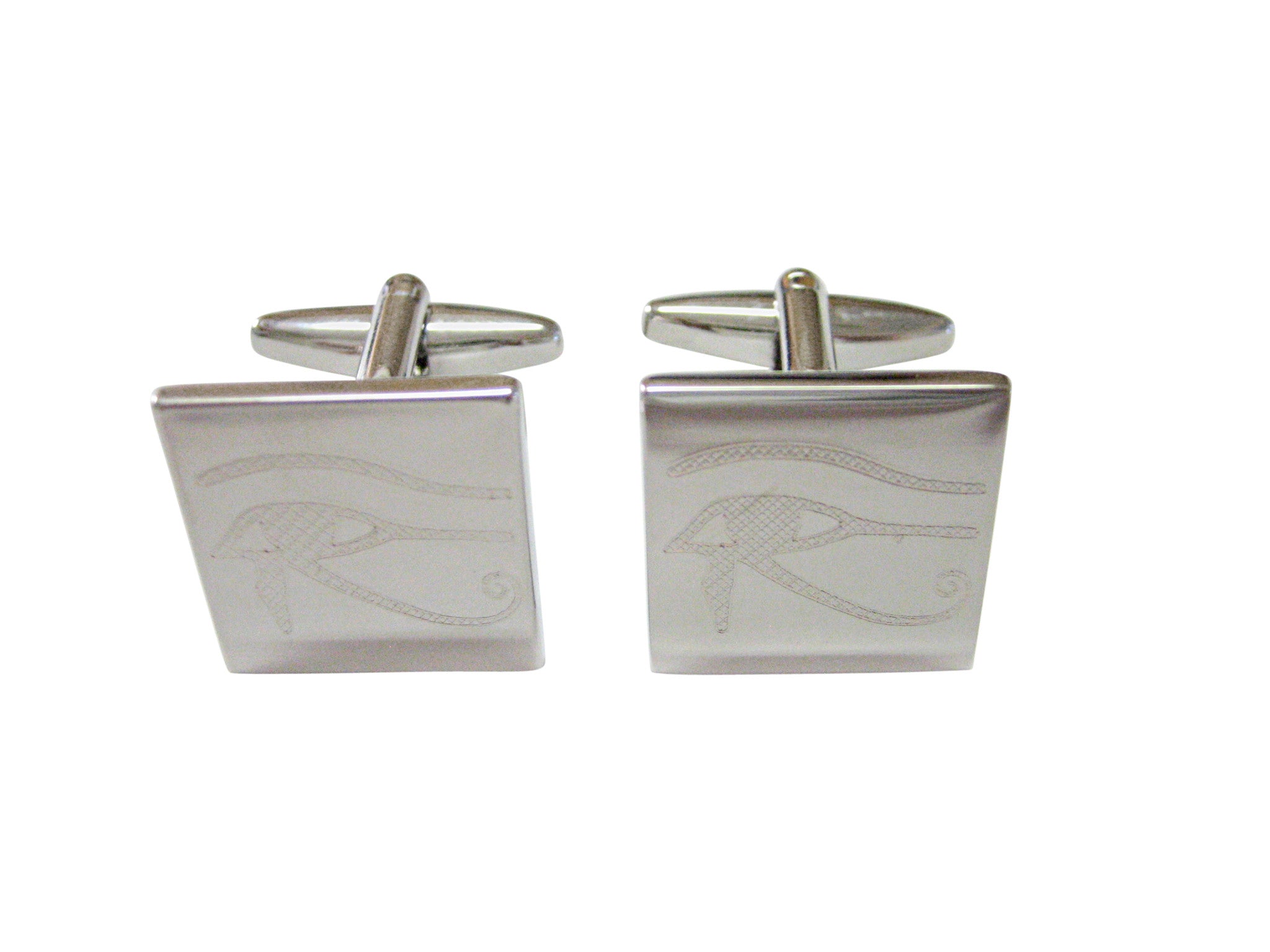 Silver Toned Etched Eye of Horus Cufflinks