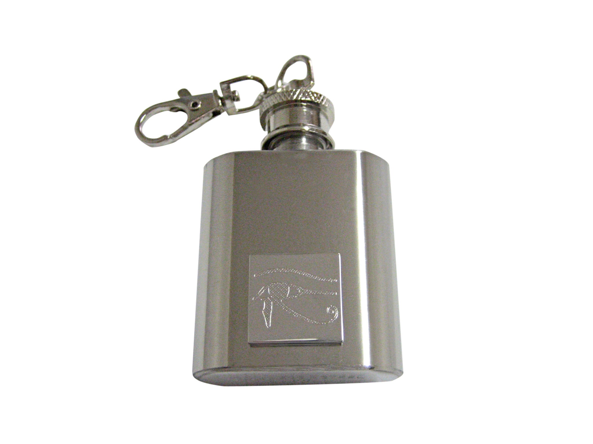 Silver Toned Etched Eye of Horus 1 Oz. Stainless Steel Key Chain Flask