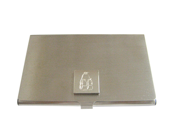 Silver Toned Etched Family of Penguin Birds Business Card Holder