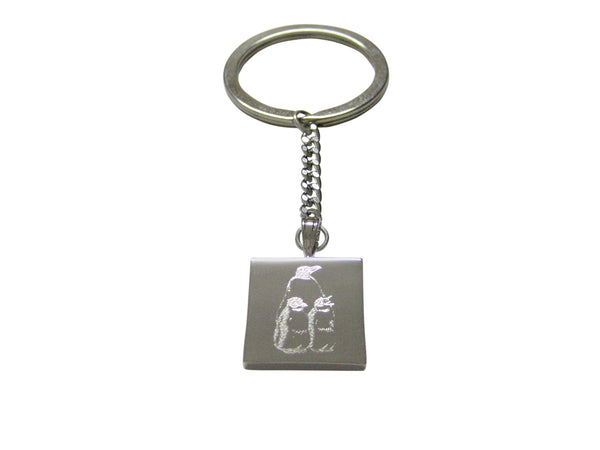 Silver Toned Etched Family of Penguin Birds Keychain