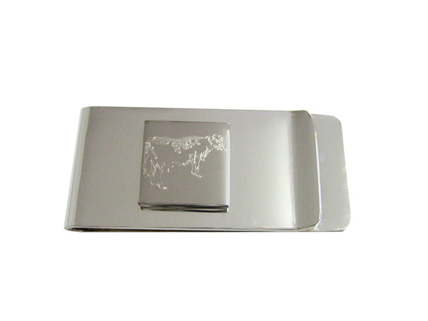 Silver Toned Etched Farm Cow Money Clip