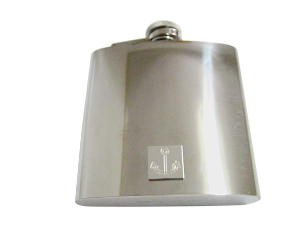 Silver Toned Etched Fat Nautical Anchor 6 Oz. Stainless Steel Flask