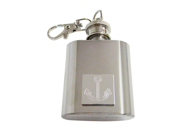 Silver Toned Etched Fat Nautical Anchor 1 Oz. Stainless Steel Key Chain Flask