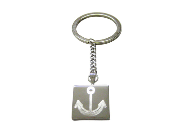 Silver Toned Etched Fat Nautical Anchor Keychain
