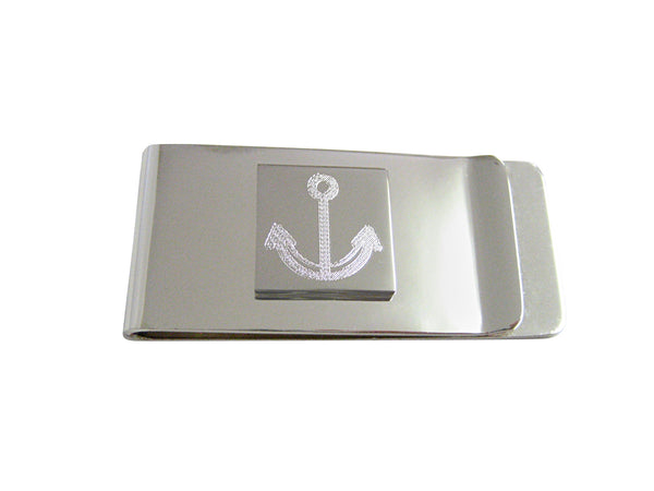 Silver Toned Etched Fat Nautical Anchor Money Clip