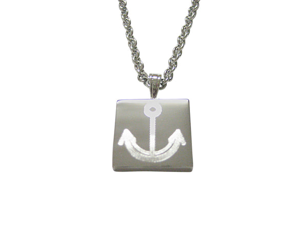 Silver Toned Etched Fat Nautical Anchor Pendant Necklace