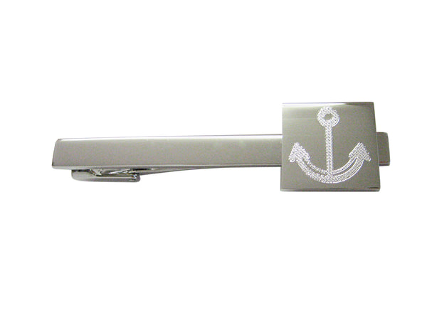 Silver Toned Etched Fat Nautical Anchor Square Tie Clip