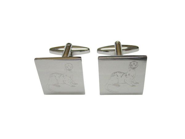 Silver Toned Etched Ferret Cufflinks
