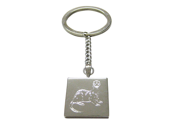 Silver Toned Etched Ferret Keychain