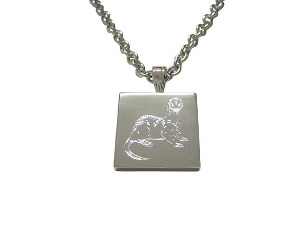 Silver Toned Etched Ferret Necklace
