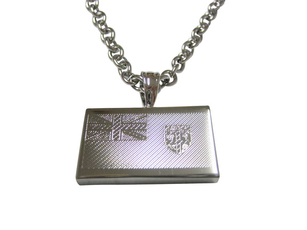 Silver Toned Etched Fiji Flag Pendant Necklace