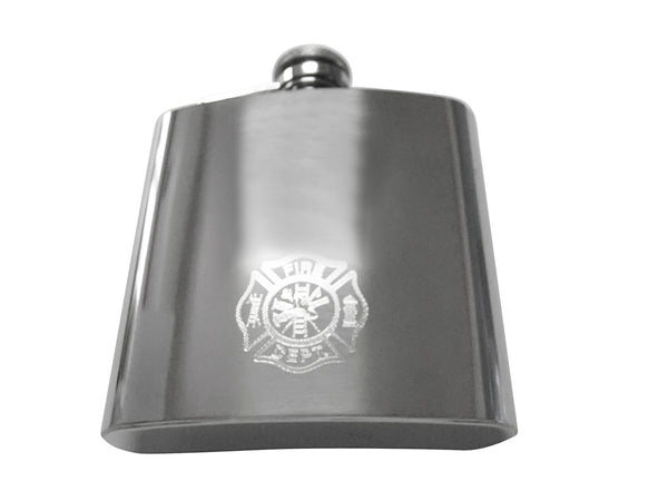Silver Toned Etched Fire Fighter Emblem 6 Oz. Stainless Steel Flask