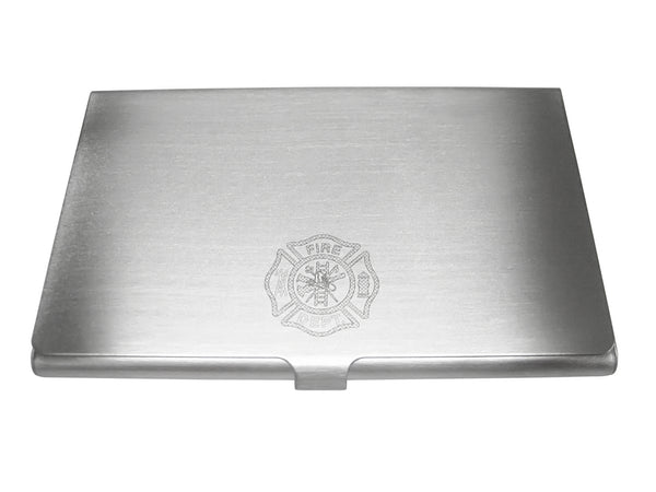 Silver Toned Etched Fire Fighter Emblem Business Card Holder