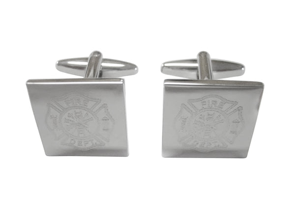 Silver Toned Etched Fire Fighter Emblem Cufflinks