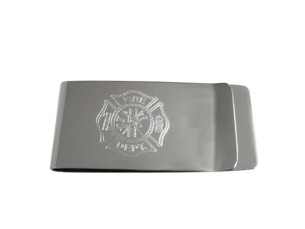 Silver Toned Etched Fire Fighter Emblem Money Clip