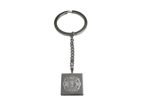 Silver Toned Etched Fire Fighter Emblem Pendant Keychain