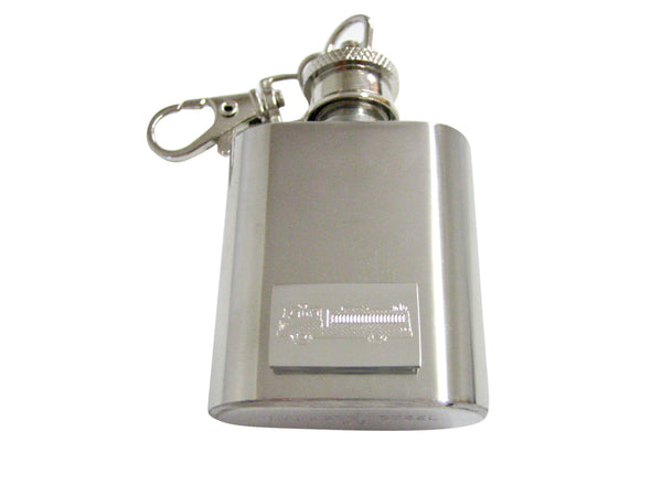 Silver Toned Etched Fire Truck 1 Oz. Stainless Steel Key Chain Flask