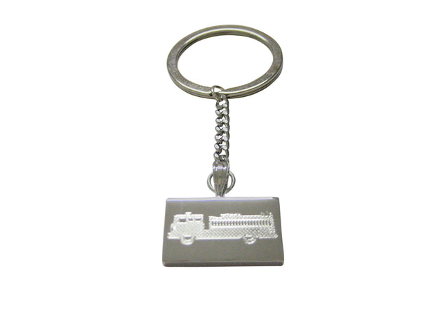 Silver Toned Etched Fire Truck Keychain