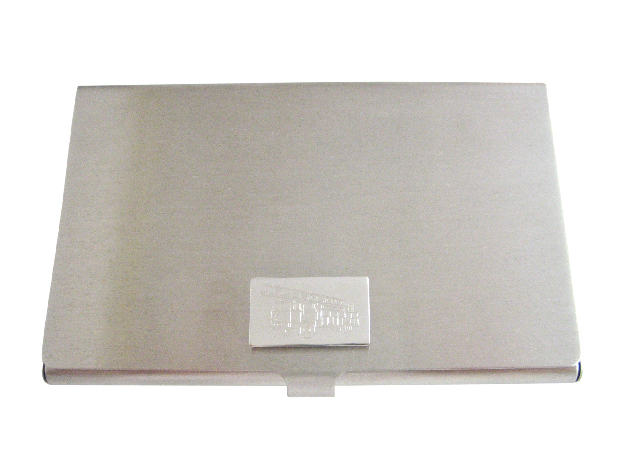 Silver Toned Etched Fire Truck With Ladder Business card Holder