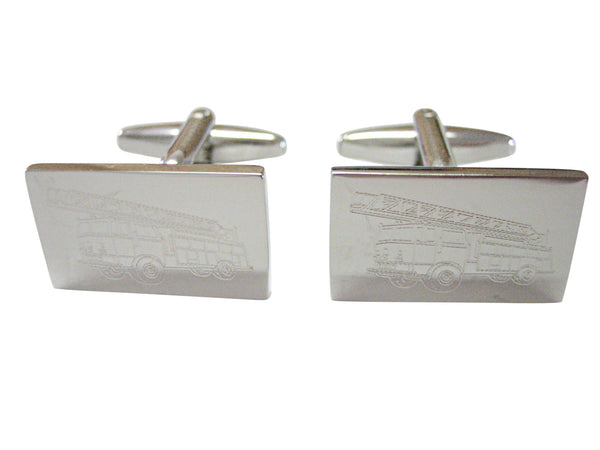 Silver Toned Etched Fire Truck With Ladder Cufflinks
