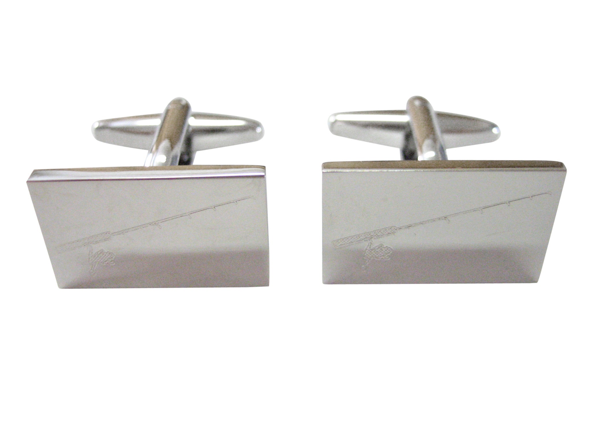 Silver Toned Etched Fishing Rod Cufflinks
