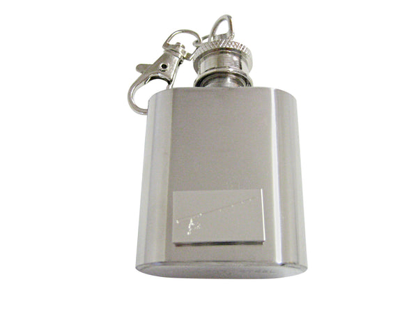 Silver Toned Etched Fishing Rod 1 Oz. Stainless Steel Key Chain Flask