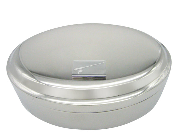 Silver Toned Etched Fishing Rod Pendant Oval Trinket Jewelry Box