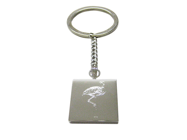 Silver Toned Etched Flamingo Bird Keychain