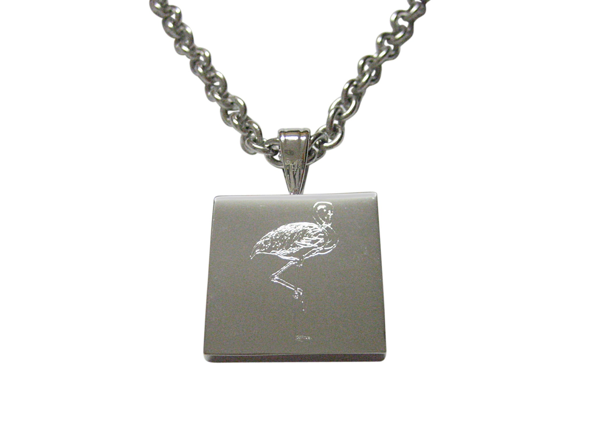 Silver Toned Etched Flamingo Bird Necklace