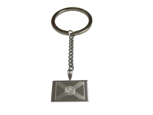 Silver Toned Etched Florida State Flag Pendant Keychain