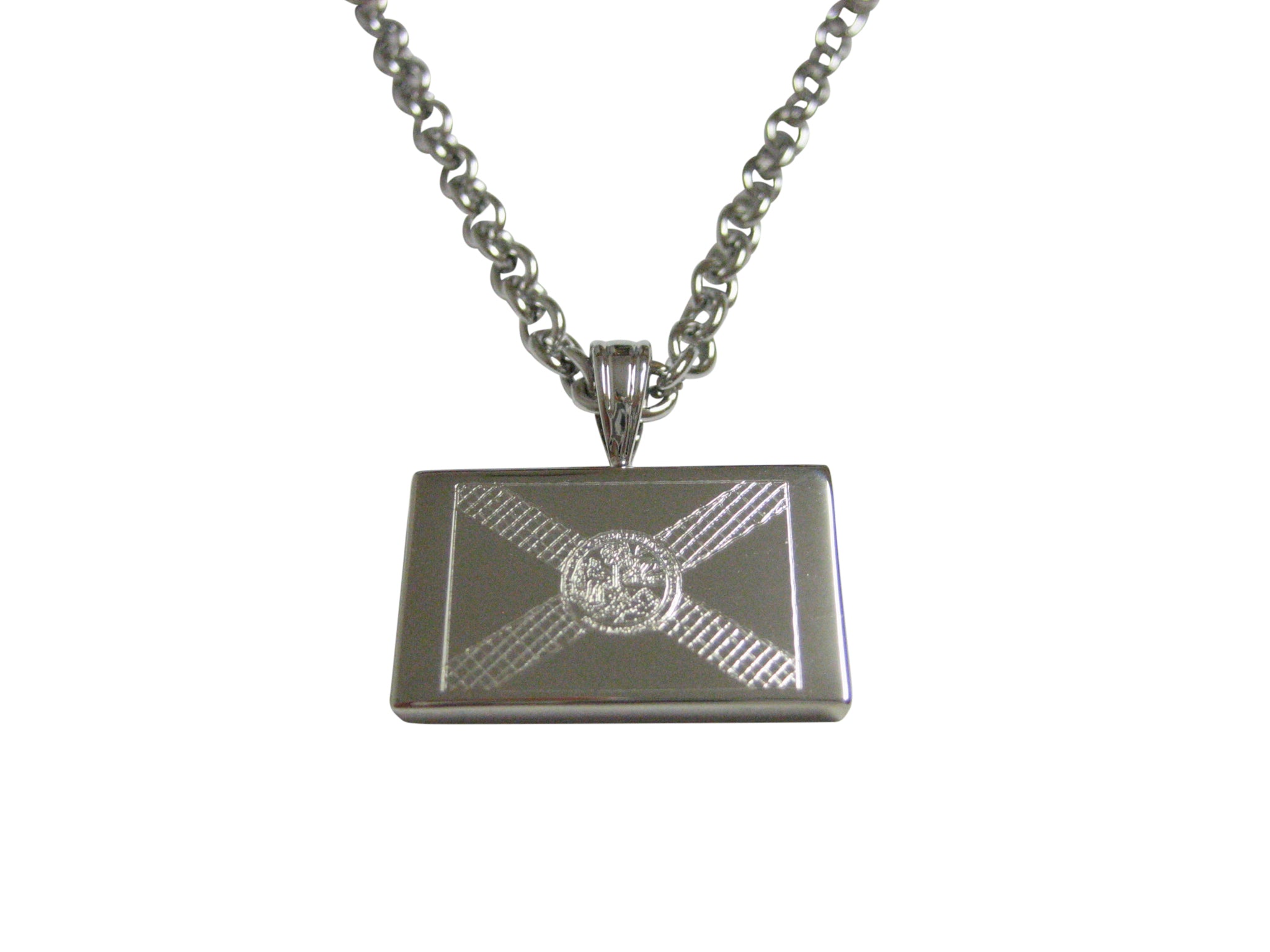 Silver Toned Etched Florida State Flag Pendant Necklace