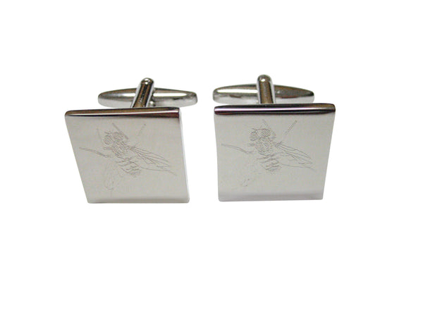 Silver Toned Etched Fly Bug Insect Cufflinks