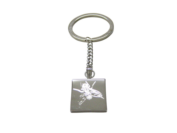 Silver Toned Etched Fly Bug Insect Keychain