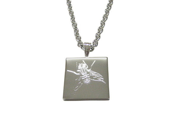 Silver Toned Etched Fly Bug Insect Pendant Necklace
