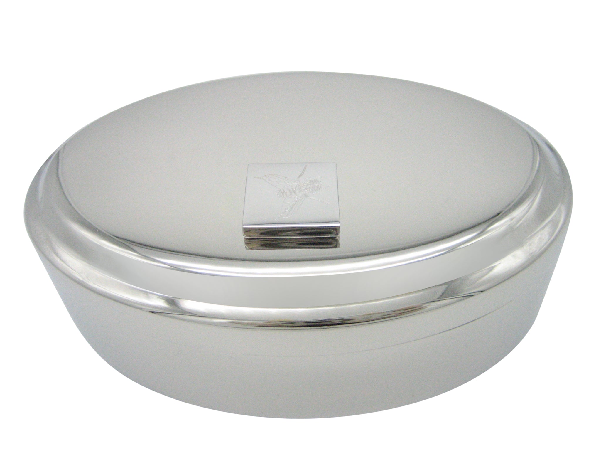 Silver Toned Etched Fly Bug Insect Pendant Oval Trinket Jewelry Box