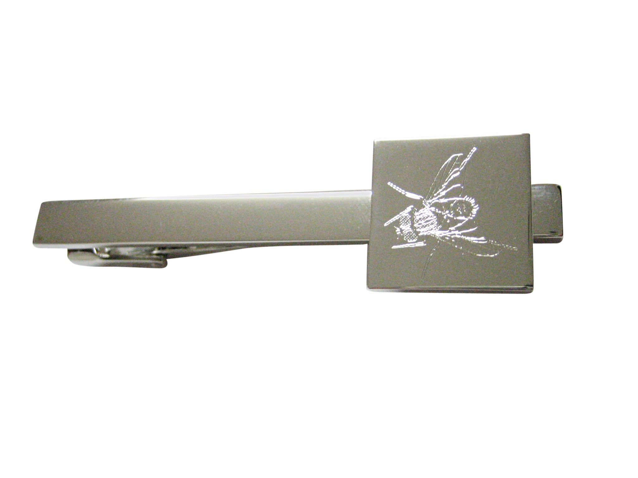 Silver Toned Etched Fly Bug Insect Square Tie Clip