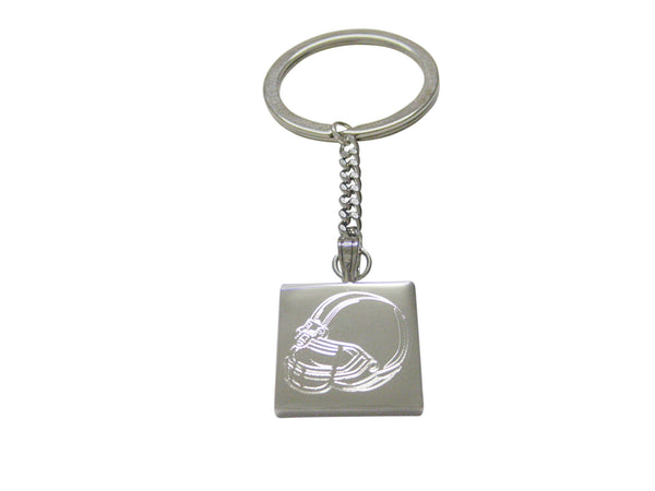 Silver Toned Etched Football Helmet Keychain