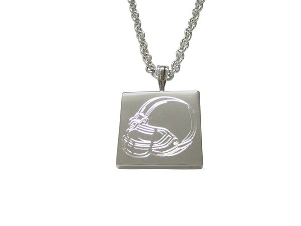 Silver Toned Etched Football Helmet Pendant Necklace
