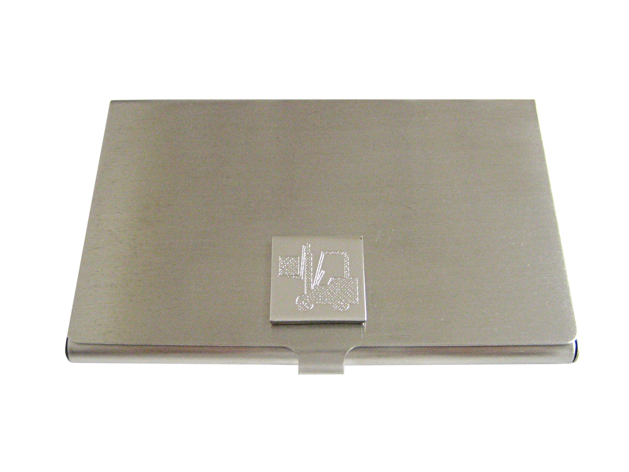 Silver Toned Etched Forklift Business Card Holder