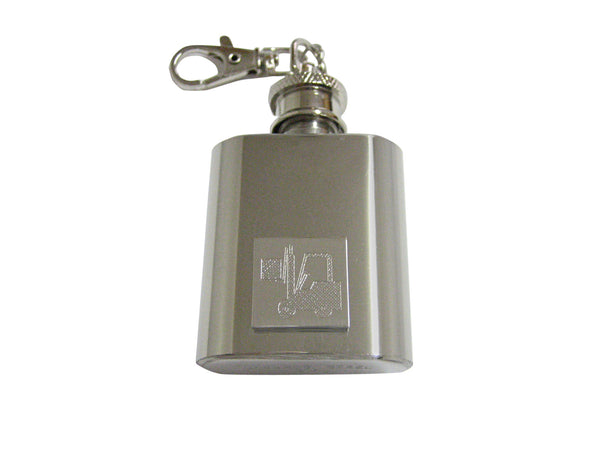 Silver Toned Etched Forklift 1 Oz. Stainless Steel Key Chain Flask
