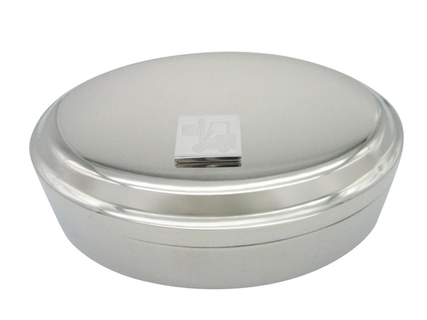 Silver Toned Etched Forklift Pendant Oval Trinket Jewelry Box