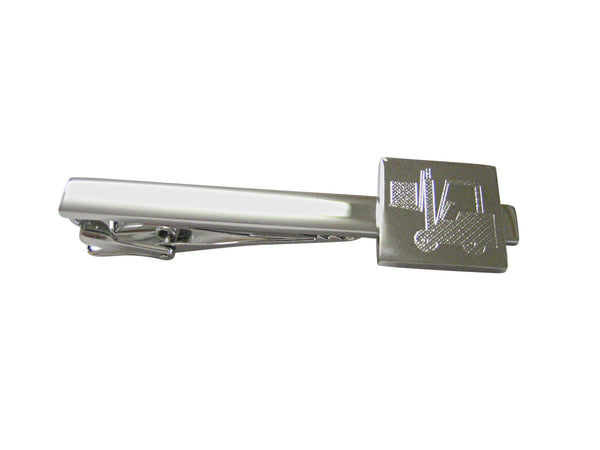 Silver Toned Etched Forklift Square Tie Clip