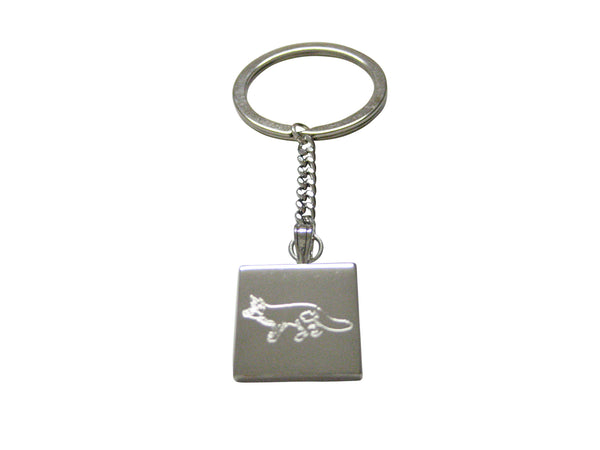 Silver Toned Etched Fox Keychain