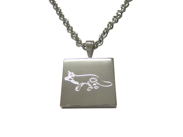 Silver Toned Etched Fox Pendant Necklace