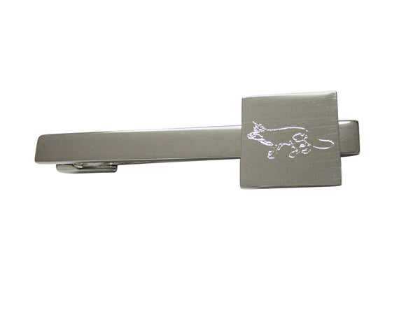 Silver Toned Etched Fox Square Tie Clip
